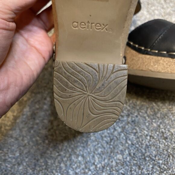 Aetrex Tory Slingback Sandals 7 EU 37 Black Open Toe Heels Cork Retro Cowgirl - Picture 9 of 12